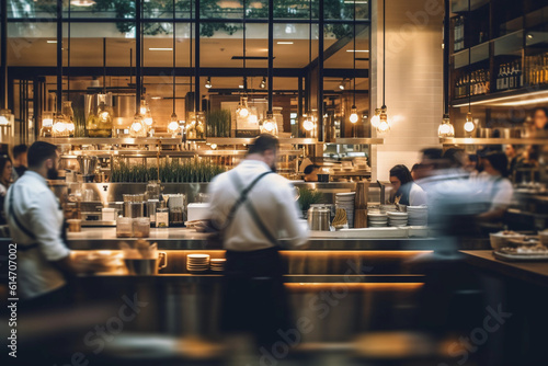Fototapeta Blurred Restaurant Background with People - Generative AI.