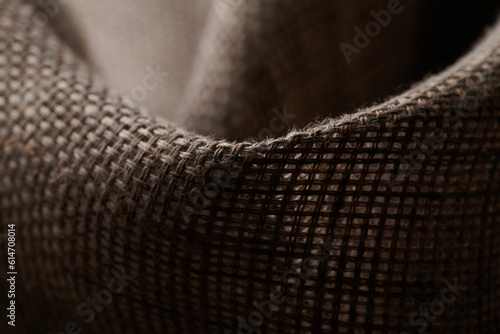 Linen crumpled texture natural fabric background closeup