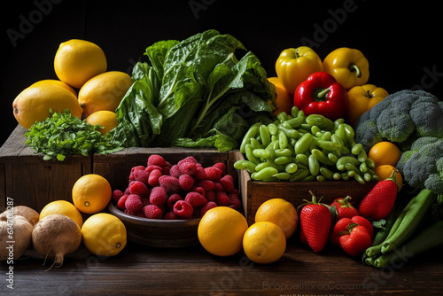 A Variety of Fruits and Vegetables on a Table - Generative AI.