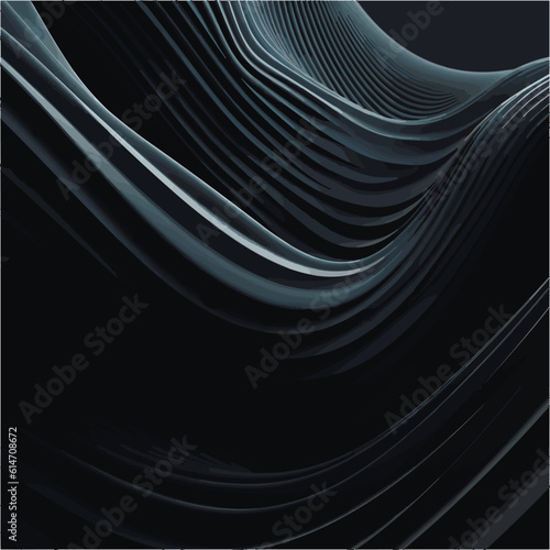 Intricate black, and silver woven ripple design black background . Print, painting, design, fashion. Three dimensional render of black wavy object. Seamless pattern design for banner, poster, card. 