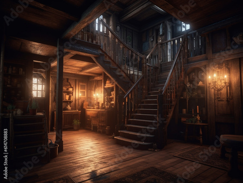 abandoned old and ancient house made of wood, Generative AI
