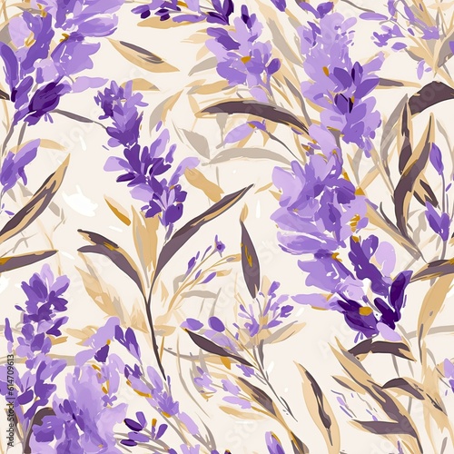 Abstract flowers painting, seamless floral repeating pattern. Generative AI