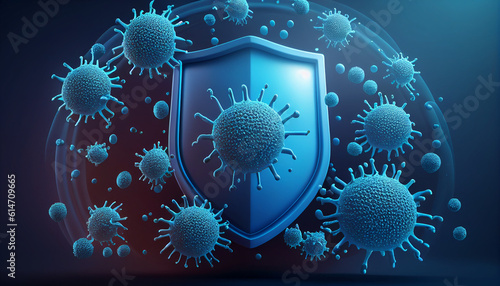 Obraz na płótnie Background of virus defense with a shield and bacteria, Generative AI