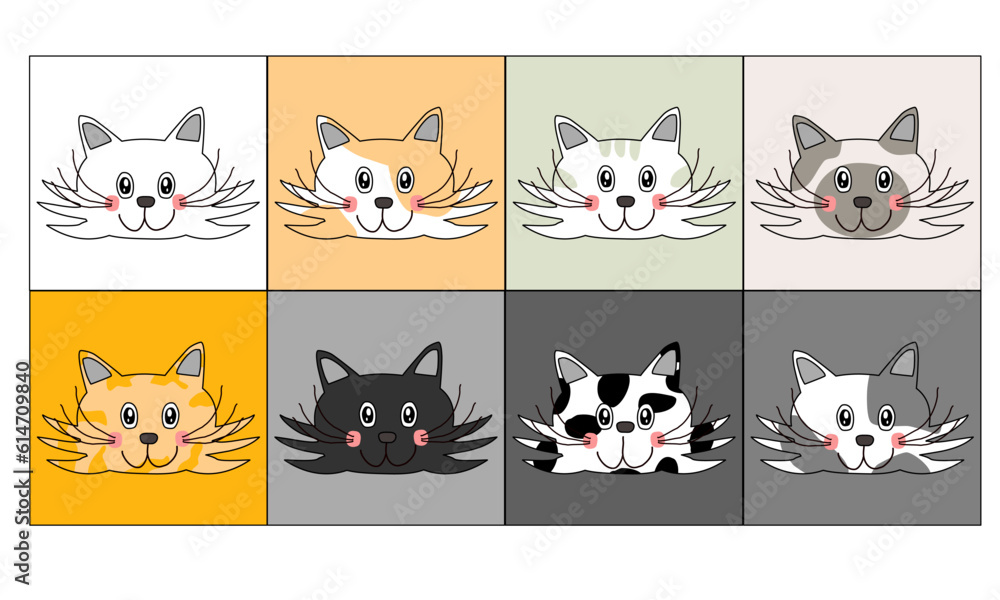 Set of Happy cat Doodle art design Set of Happy cat Doodle art design