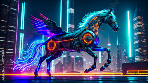 Futuristic Charm: Advanced Steel Horse with Wings