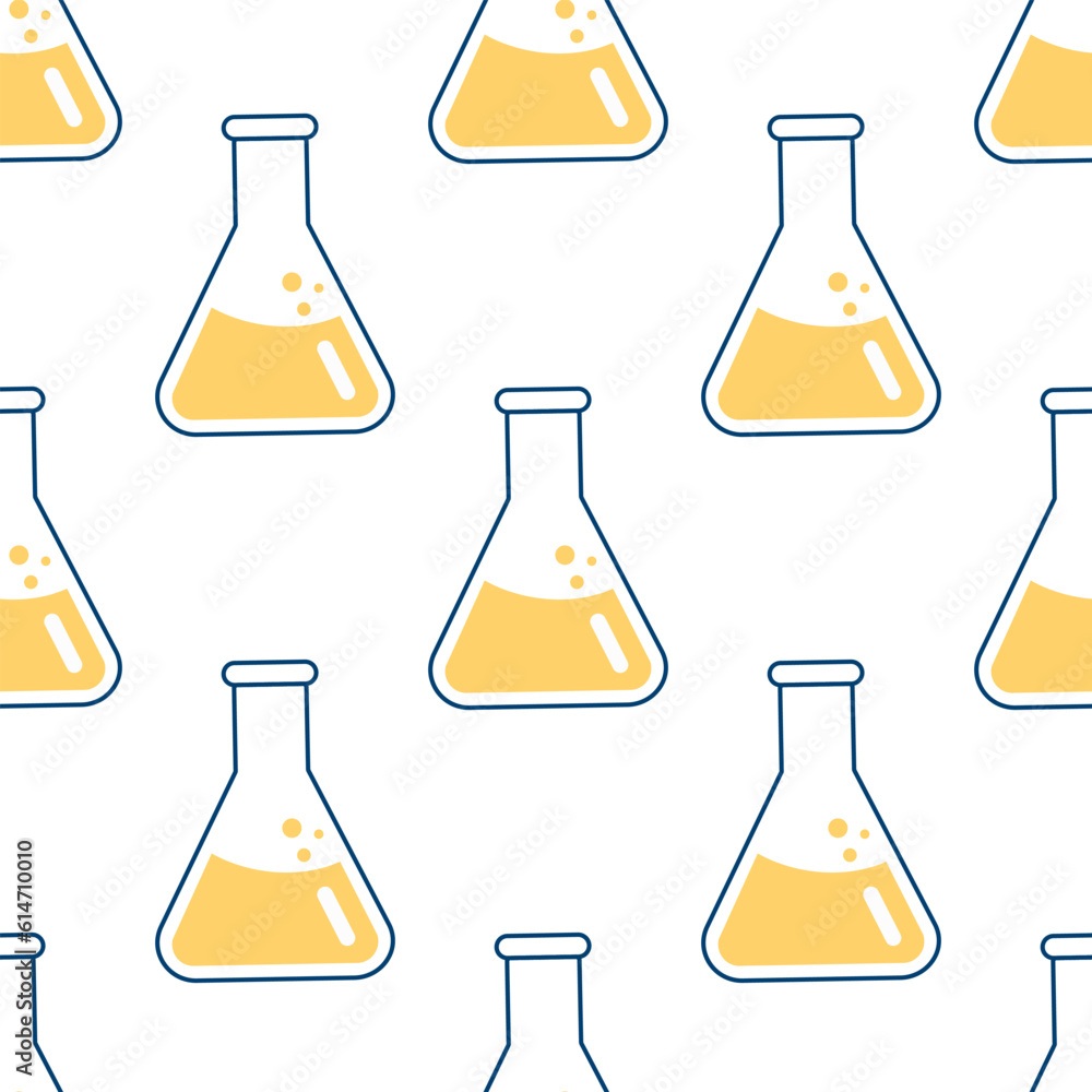 Seamless pattern on the topic of chemistry with flasks, test tubes, molecules Seamless pattern on the topic of chemistry with flasks, test tubes, molecules