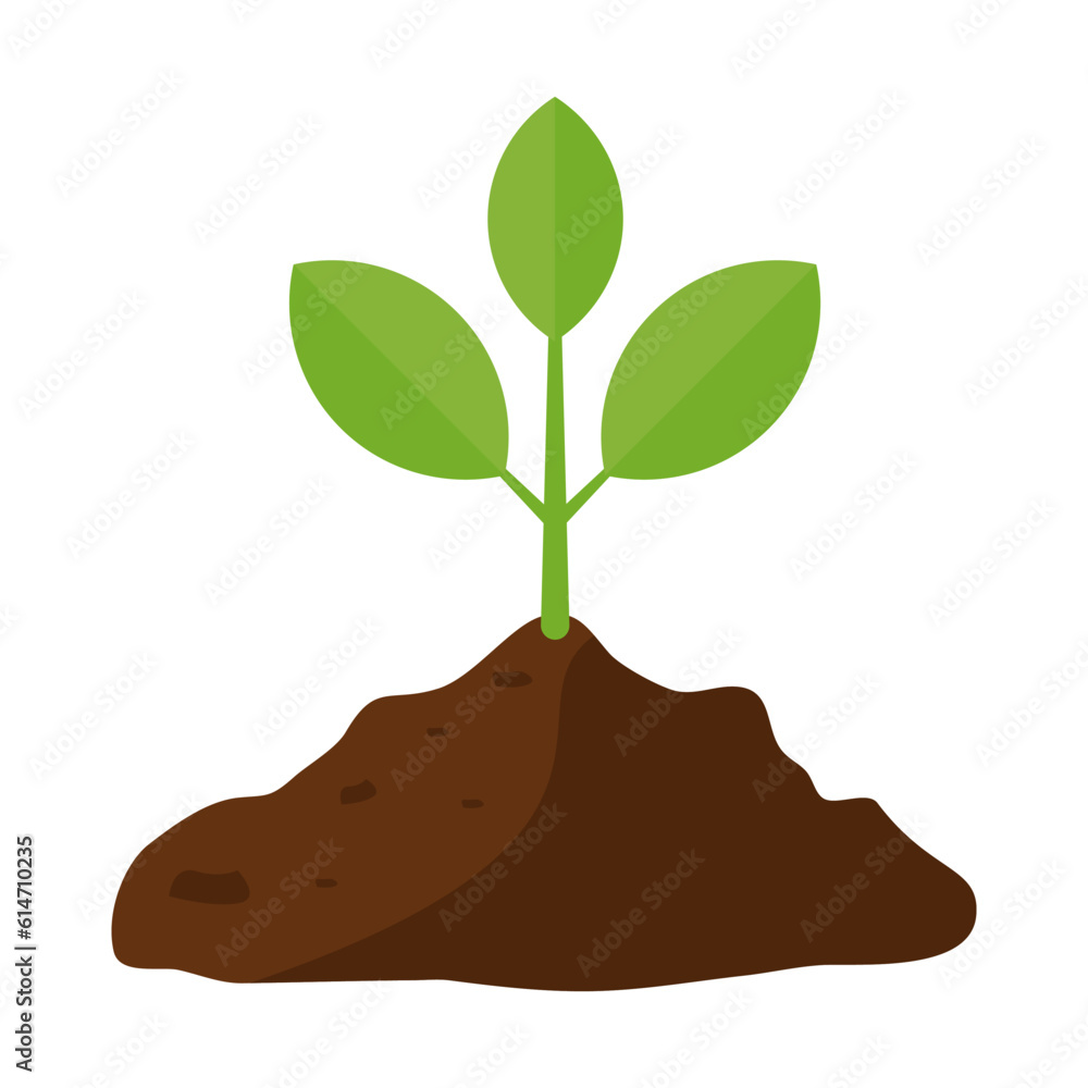 Planting tree growth. Leaves branch in ground. Vector illustration isolated on white. Planting tree growth. Leaves branch in ground. Vector illustration isolated on white.