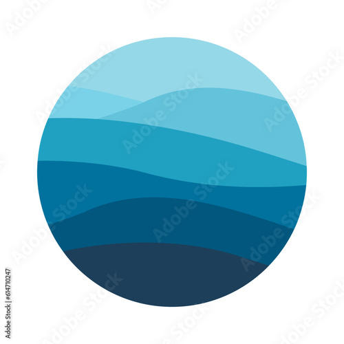 Blue sea wave circle shape. Ocean abstract waves lines round badge. Vector illustration.