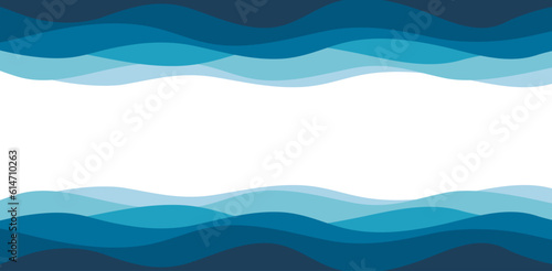 Blue wave abstract background. Sea waves wallpaper for presentation. Water lines pattern. Vector illustration.