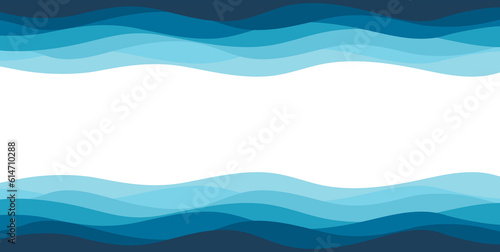 Blue wave abstract background. Sea waves wallpaper for presentation. Water lines pattern. Vector illustration.