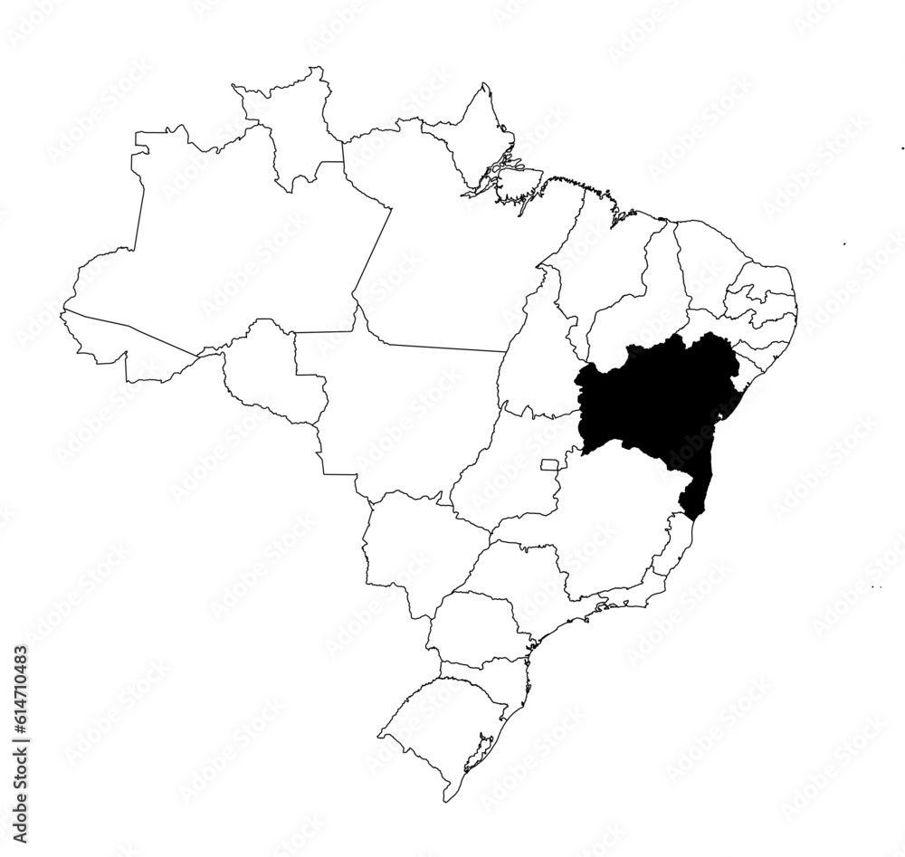 Fototapeta premium Vector map of the state of Bahia highlighted highlighted in black on the map of Brazil.