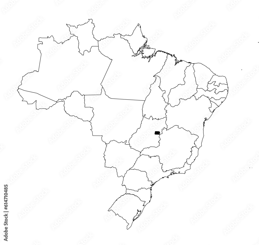 Vector map of the state of Distrito Federal highlighted highlighted in black on the map of Brazil.