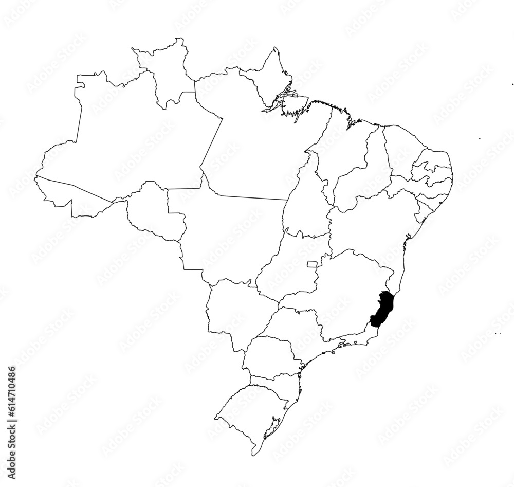 Vector map of the state of Espírito Santo highlighted highlighted in black on the map of Brazil.