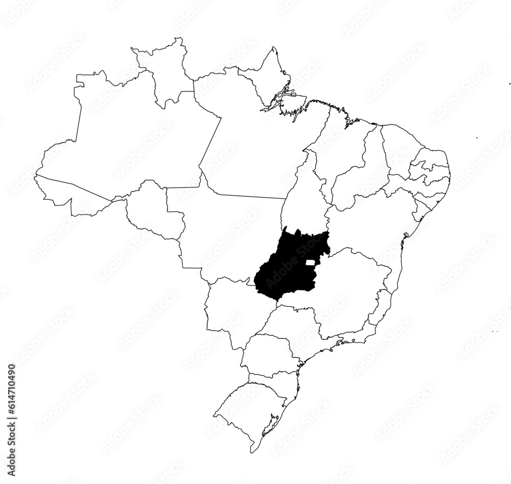 Vector map of the state of Goiás highlighted highlighted in black on the map of Brazil.