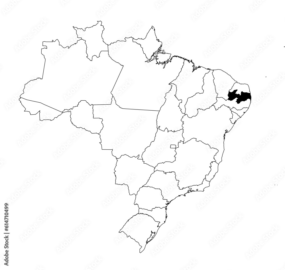 Vector map of the state of Paraíba highlighted highlighted in black on the map of Brazil.