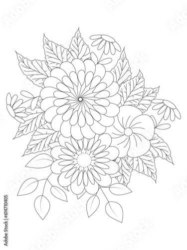 Fototapeta Naklejka Na Ścianę i Meble -  Flower and Leaves. Aloha Hawaii vector floral artwork. Coloring book pages for adults 
