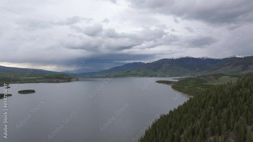Aerial of Dillon Reservoir in Colorado. Moody sky, natural landscape, United States. Aerial of Dillon Reservoir in Colorado. Moody sky, natural landscape, United States.