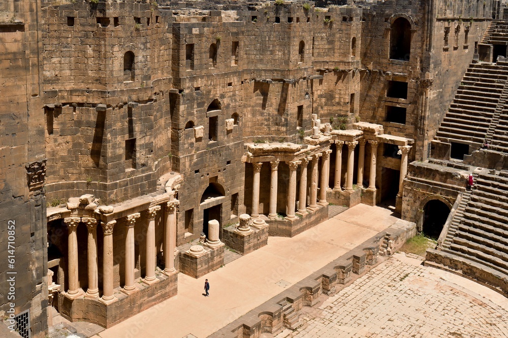 The ancient amphitheater in Bosra was built in the 1st to 2nd century. UNESCO World Heritage. Syria. 