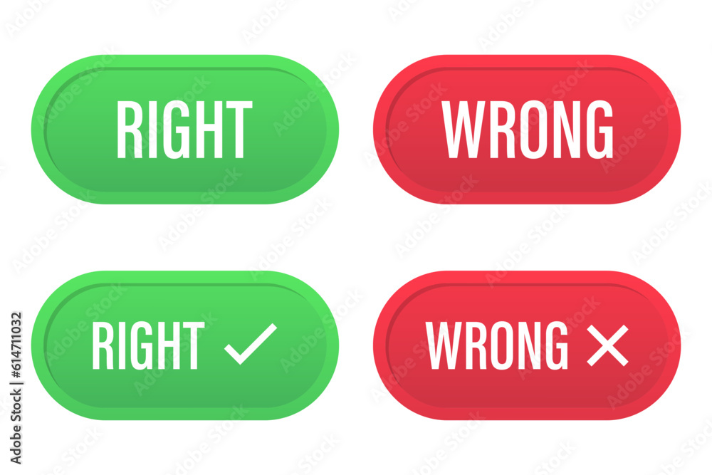 Green and Red Buttons. Right and Wrong set button icons. Vector illustration Green and Red Buttons. Right and Wrong set button icons. Vector illustration