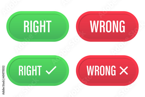 Green and Red Buttons. Right and Wrong set button icons. Vector illustration