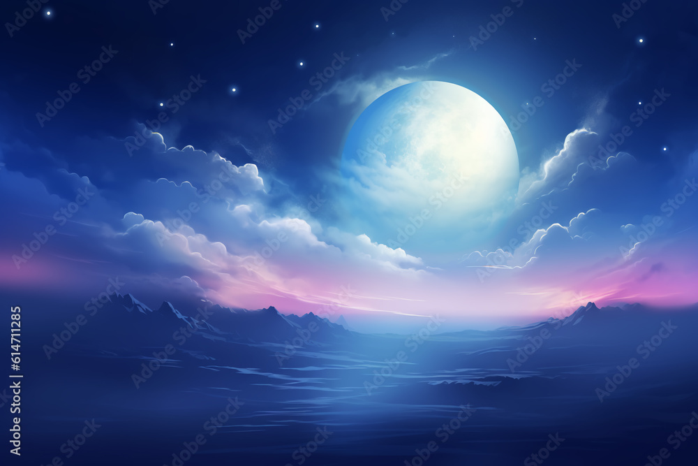 Flying over deep night clouds with moonlight Flying over deep night clouds with moonlight