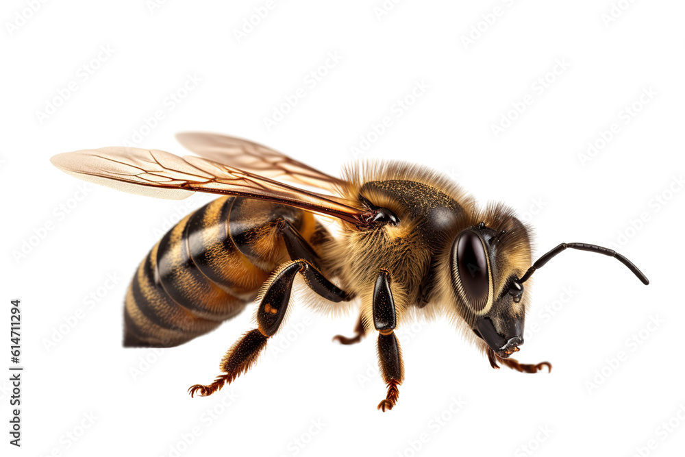 honey bee walking isolated on transparent background cutout generative AI. honey bee walking isolated on transparent background cutout generative AI.