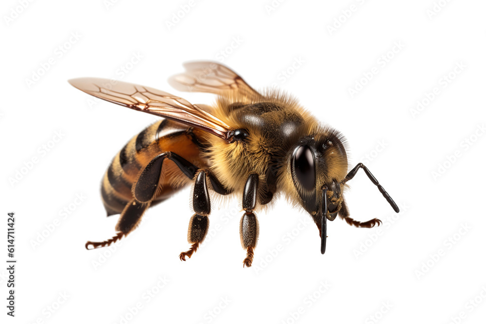 honey bee walking isolated on transparent background cutout generative AI. honey bee walking isolated on transparent background cutout generative AI.
