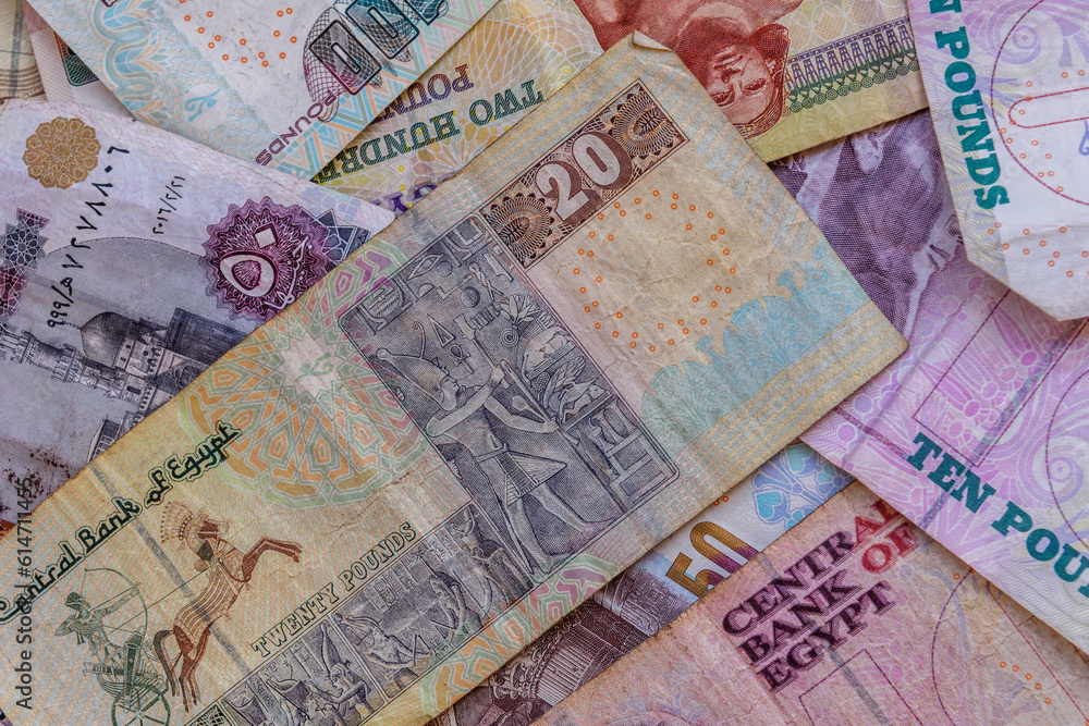 Heap of the different egyptian banknotes for background