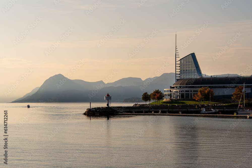 Fototapeta premium Sunset over Aker stadion, Molde, Norway.