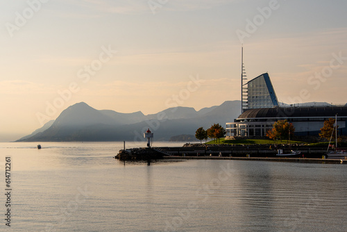 Sunset over Aker stadion, Molde, Norway.