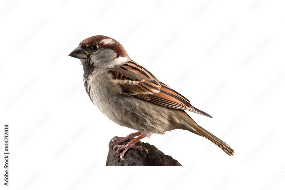 close up sparrow isolated on transparent background generative Ai.