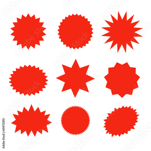 Red promo seal pricetag vector sticker stamp. Callout flash red star tag icon sale promotion round shape icon.