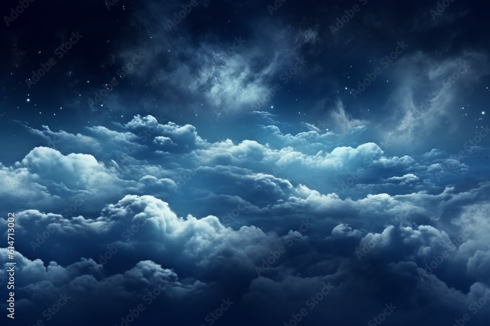 Flying over deep night clouds with moonlight Flying over deep night clouds with moonlight