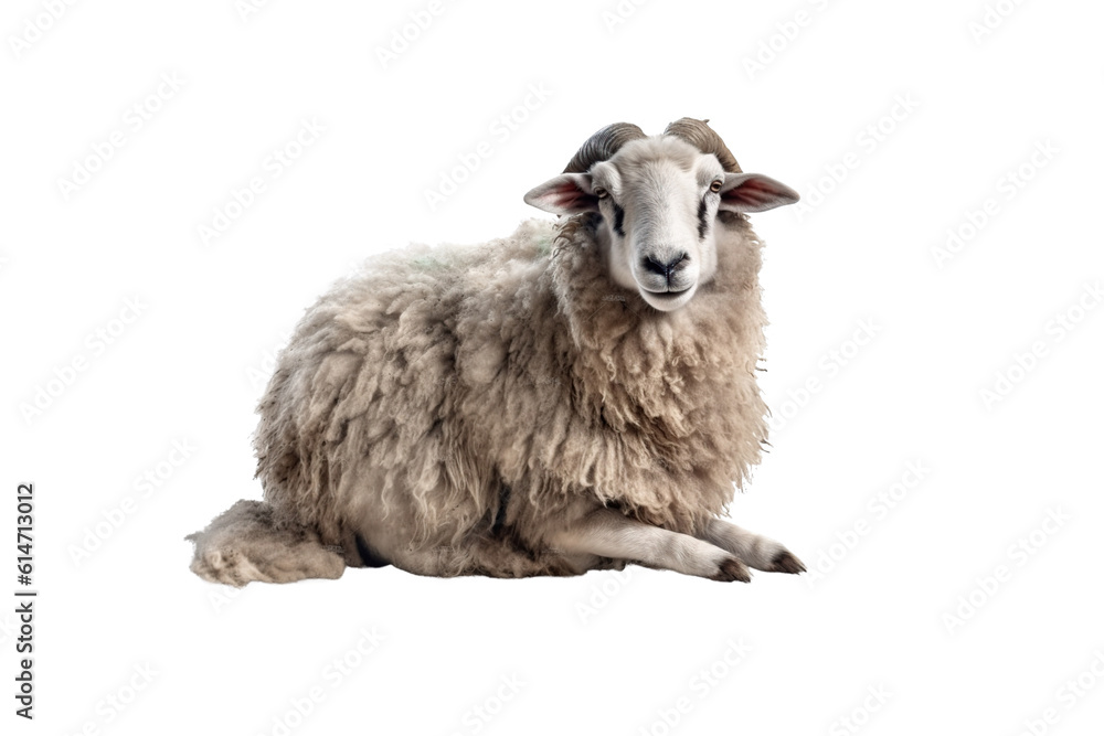 Fototapeta premium close up sheep on white background generative Ai.