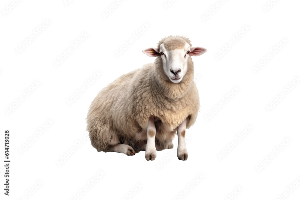 Fototapeta premium close up sheep on white background generative Ai.