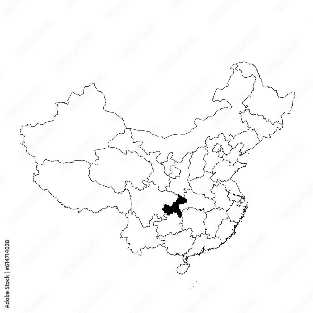 Obraz premium Vector map of the province of Chongqing highlighted highlighted in black on the map of China.