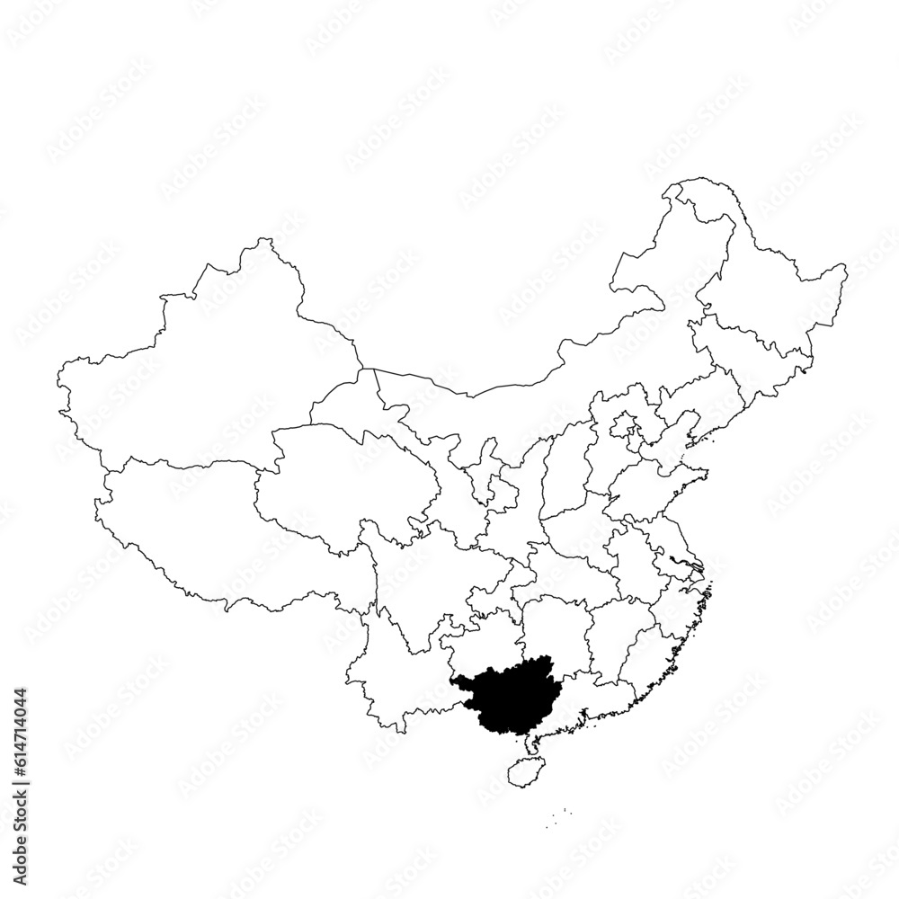 Vector map of the province of Guangxi highlighted highlighted in black on the map of China. Vector map of the province of Guangxi highlighted highlighted in black on the map of China.
