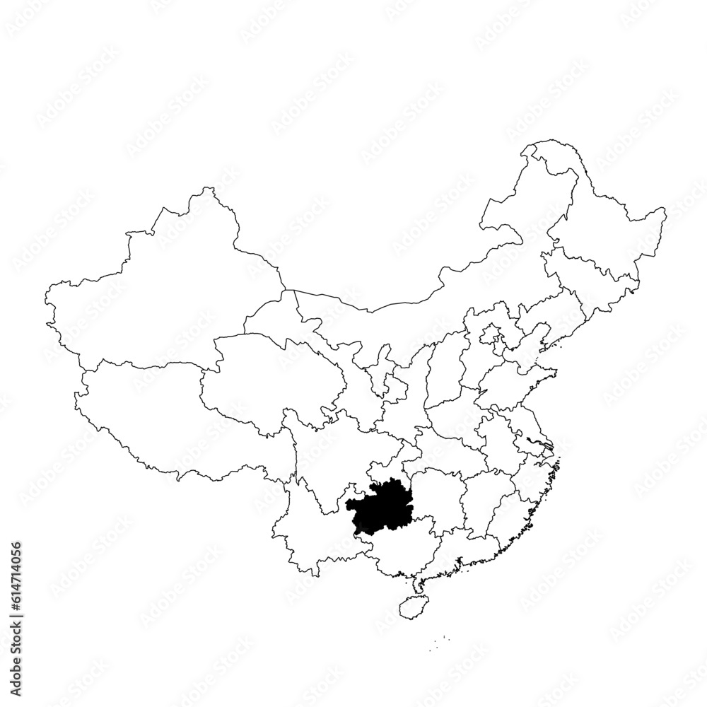 Vector map of the province of Guizhou highlighted highlighted in black on the map of China.