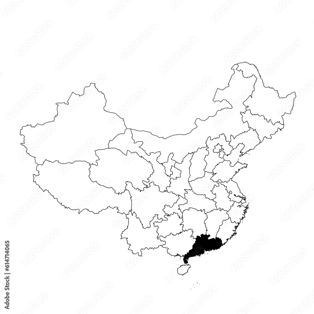 Vector map of the province of Guangdong highlighted highlighted in black on the map of China.