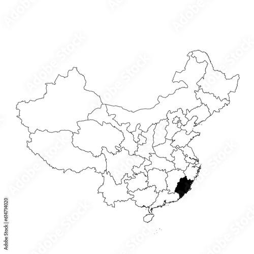 Vector map of the province of Fujian highlighted highlighted in black on the map of China.