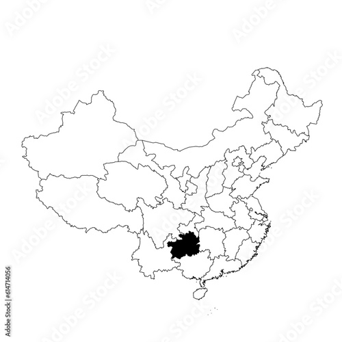 Vector map of the province of Guizhou highlighted highlighted in black on the map of China.