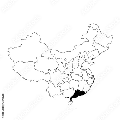 Vector map of the province of Guangdong highlighted highlighted in black on the map of China.
