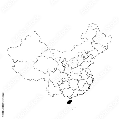 Vector map of the province of Hainan highlighted highlighted in black on the map of China.