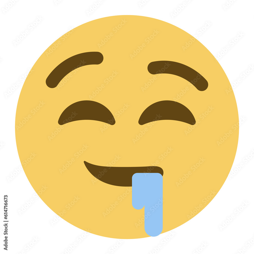 Top quality emoticon. Drooling emoji. Emoticon with saliva from mouth corner. Yellow face emoji. Popular element. Top quality emoticon. Drooling emoji. Emoticon with saliva from mouth corner. Yellow face emoji. Popular element.