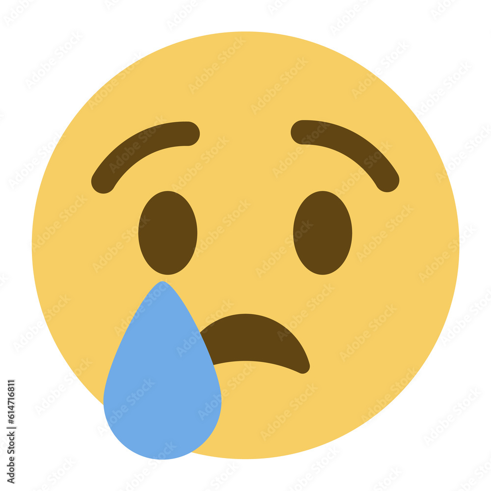 Crying emoji. Sad emoticon face with tear drop. Crying emoji. Sad emoticon face with tear drop.