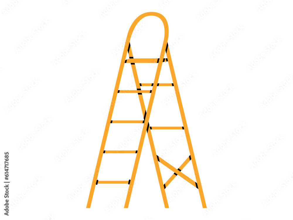 Hand drawn cute illustration of wooden ladder. Flat vector home equipment in colored doodle style. Rise to a new level, self-development sticker, icon or print. Isolated on white background. Hand drawn cute illustration of wooden ladder. Flat vector home equipment in colored doodle style. Rise to a new level, self-development sticker, icon or print. Isolated on white background.