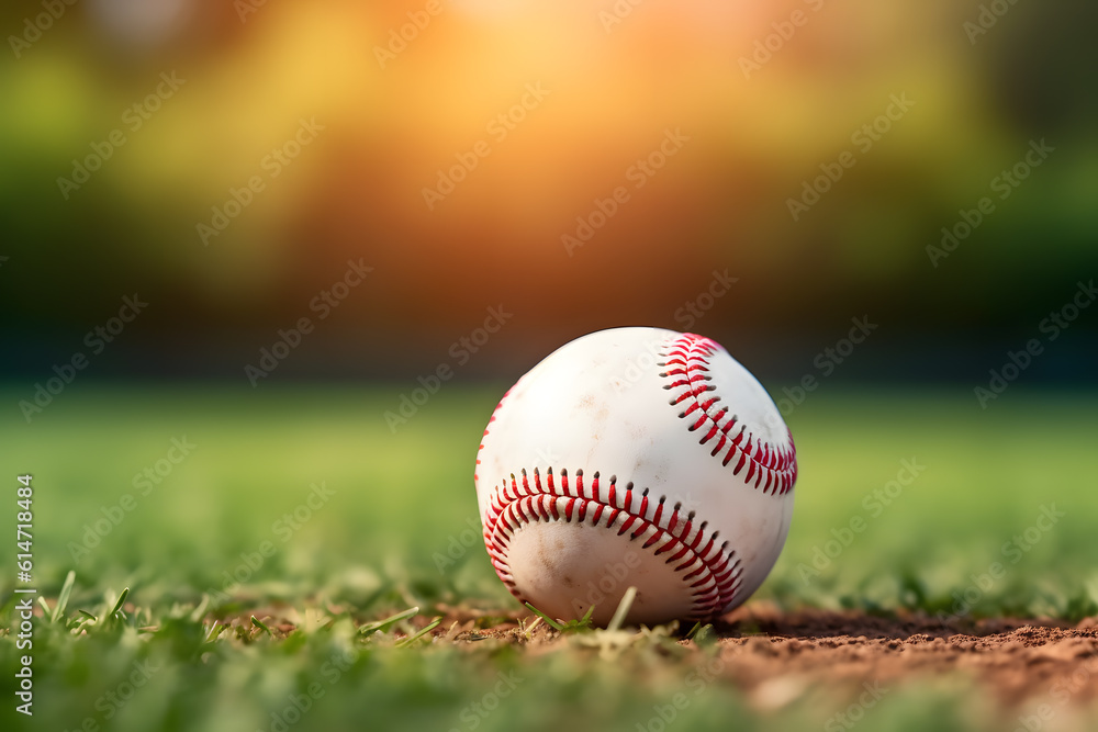 baseball on grass with copy space and blurred background ai generated art