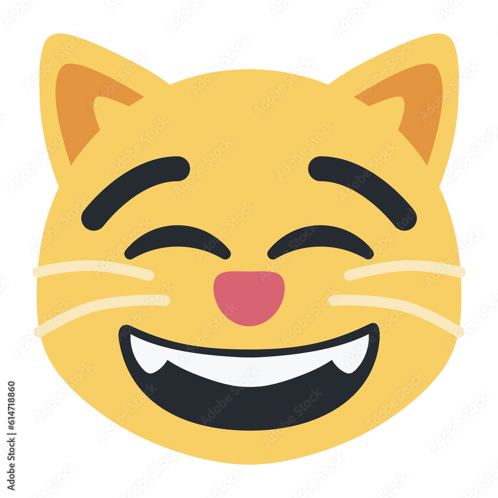 Grinning Cat with Smiling Eyes emoji vector icon. A cartoon cat variant of Grinning Face With Smiling Eyes. Depicted as yellow on major platforms. Grinning Cat with Smiling Eyes emoji vector icon. A cartoon cat variant of Grinning Face With Smiling Eyes. Depicted as yellow on major platforms.