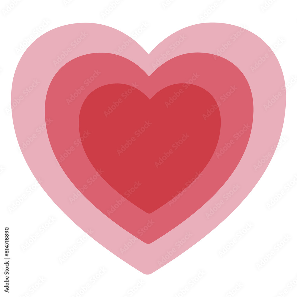 Growing Heart vector emoji icon. A red heart, inside a slightly larger pink heart, inside a larger-again pink heart. Intended to give the impression of a heart increasing in size.