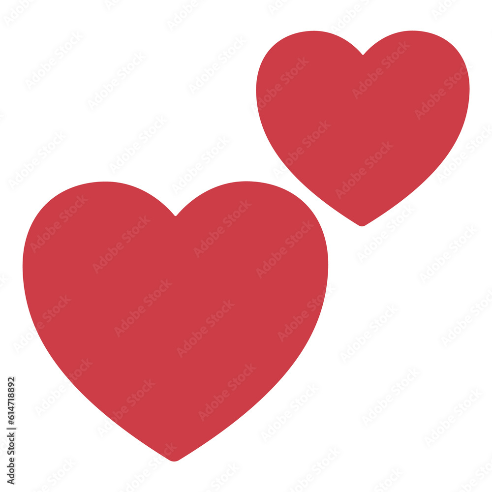 Two Hearts vector emoji icon. Two red love hearts. One larger than the other. Can be used to display that love is in the air.